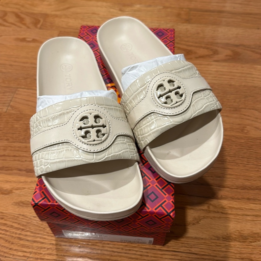 Tory Burch Cream Slide Sandals